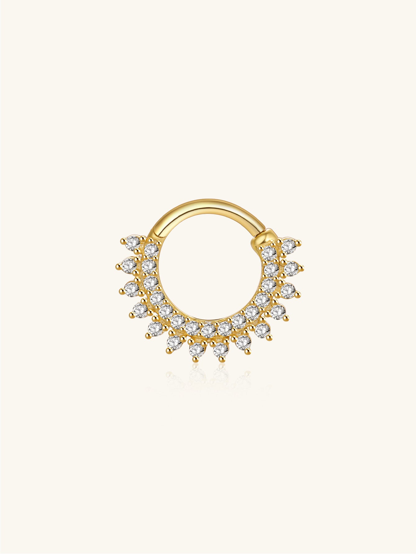 Gold double row zircon daith jewelry with 925 sterling silver and 18K gold plating.