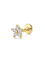 Gold plated 925 sterling silver flower threaded piercing stud with AAAAA cubic zirconia and flat back. S925 hallmark.