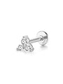 Sterling silver labret stud with 3 sparkling cubic zirconia in triangle design. 18kt gold plated.