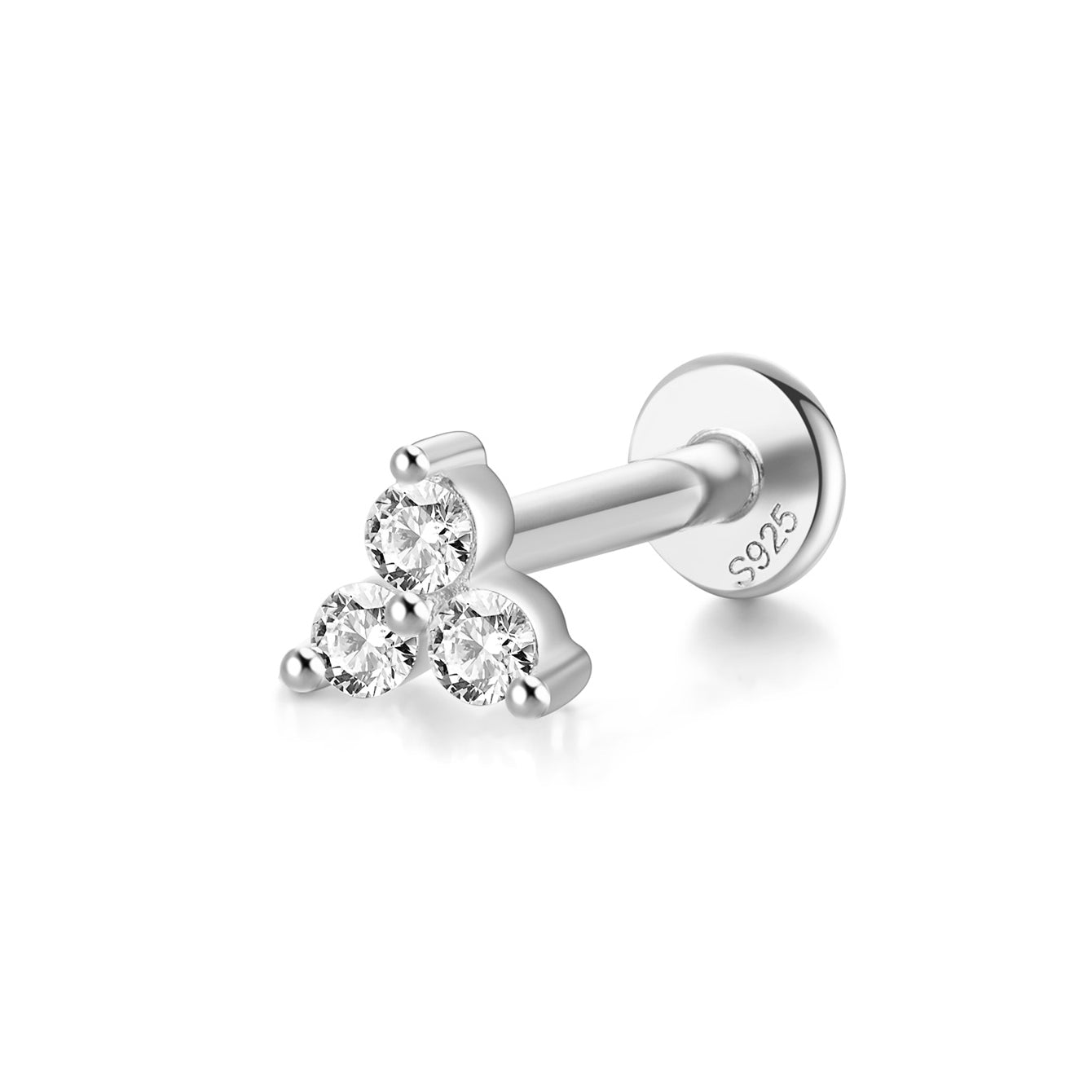 Borchia labret in argento sterling con 3 scintillanti zirconi cubici dal design triangolare. Placcato oro 18kt.