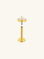 18kt gold-plated sterling silver labret stud with three clear cubic zirconia in a triangle design, showing threaded post.