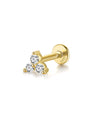 18kt gold-plated sterling silver labret stud with three sparkling cubic zirconia stones in a triangle design.