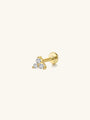 18kt gold-plated sterling silver labret stud with three sparkling cubic zirconia stones in a triangle design.