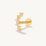 Gold-plated sterling silver flat back threaded labret ear piercing stud with five curved cubic zirconia stones.