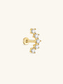 Gold-plated sterling silver arch CZ threaded ear piercing stud with five cubic zirconia stones and flat back closure.