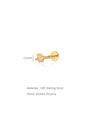 Gold plated 925 sterling silver flat back stud earring with a 2.5mm AAAAA cubic zirconia stone in a four-prong setting.