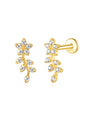 18k gold plated sterling silver branch ear stud with cubic zirconia flowers and leaves.