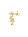 18k gold plated sterling silver dainty flower and leaf ear stud with cubic zirconia, product detail.