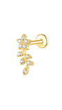 18k gold plated sterling silver dainty flower and leaf ear stud with cubic zirconia, product detail.