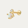 925 Sterling Silver Opal Drop Threaded Ear Piercing Stud with CZ accent, flat back, gold plated.