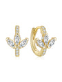 18k gold plated sterling silver huggie hoops with marquise & round CZ, butterfly flower design, product shot.