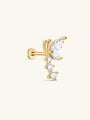 925 Sterling Silver Butterfly Ear Piercing Stud with Cubic Zirconia, Flat Back Labret.