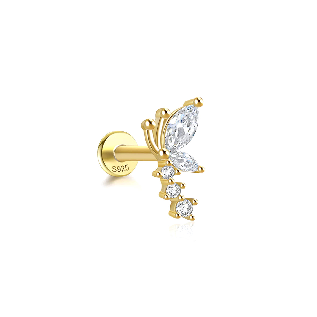 Serie Kosiner Flower da 5 pezzi: orecchino a farfalla in argento sterling placcato oro 18 carati con marquise e zirconi rotondi.