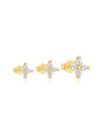 Three 18k gold plated 925 sterling silver floral stud earrings with cubic zirconia.