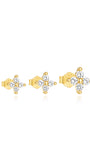 Three 18k gold plated 925 sterling silver floral stud earrings with cubic zirconia.