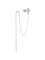 18k gold plated 925 sterling silver pull-through earring with cubic zirconia flower stud and dangling bar.