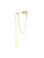 18k gold plated sterling silver chain earring with floral cubic zirconia stud and dangling bar.