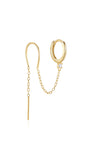 18k gold plated sterling silver threader earring with cubic zirconia and linear bar tassel drop.