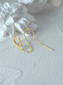 18k gold plated sterling silver threader earrings with cubic zirconia stud and linear bar drop.
