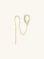 18kt gold plated sterling silver threader earrings with cubic zirconia and linear bar drop.