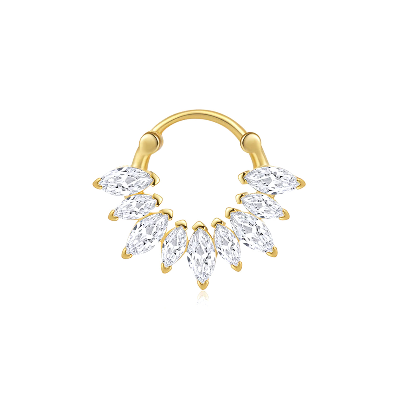 Orecchino a cerchio in argento sterling placcato oro 18 carati con un ventaglio di pietre di zirconia cubica AAAAA taglio marquise.