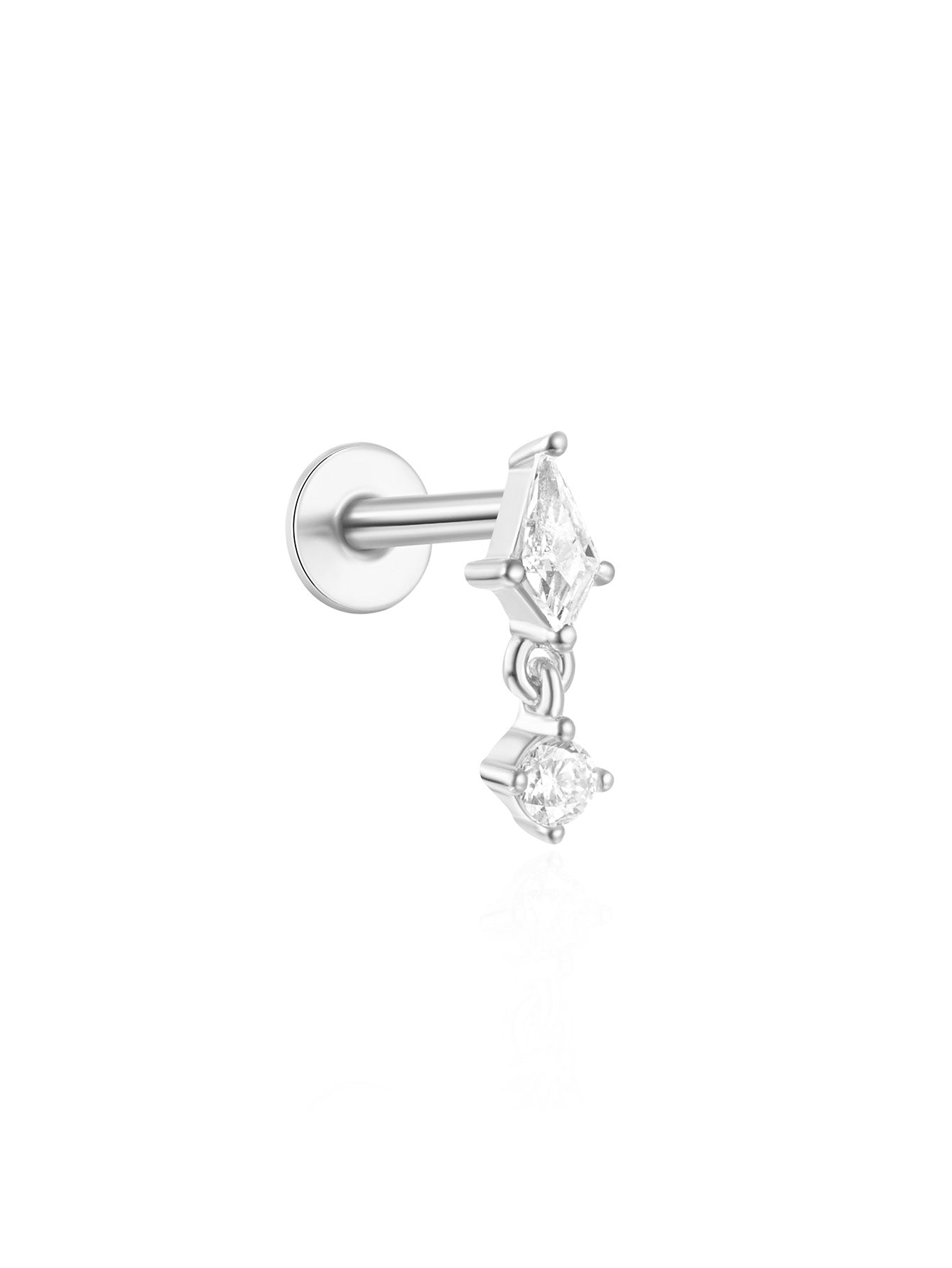 18kt gold plated 925 sterling silver labret stud with kite and round cubic zirconia charms.