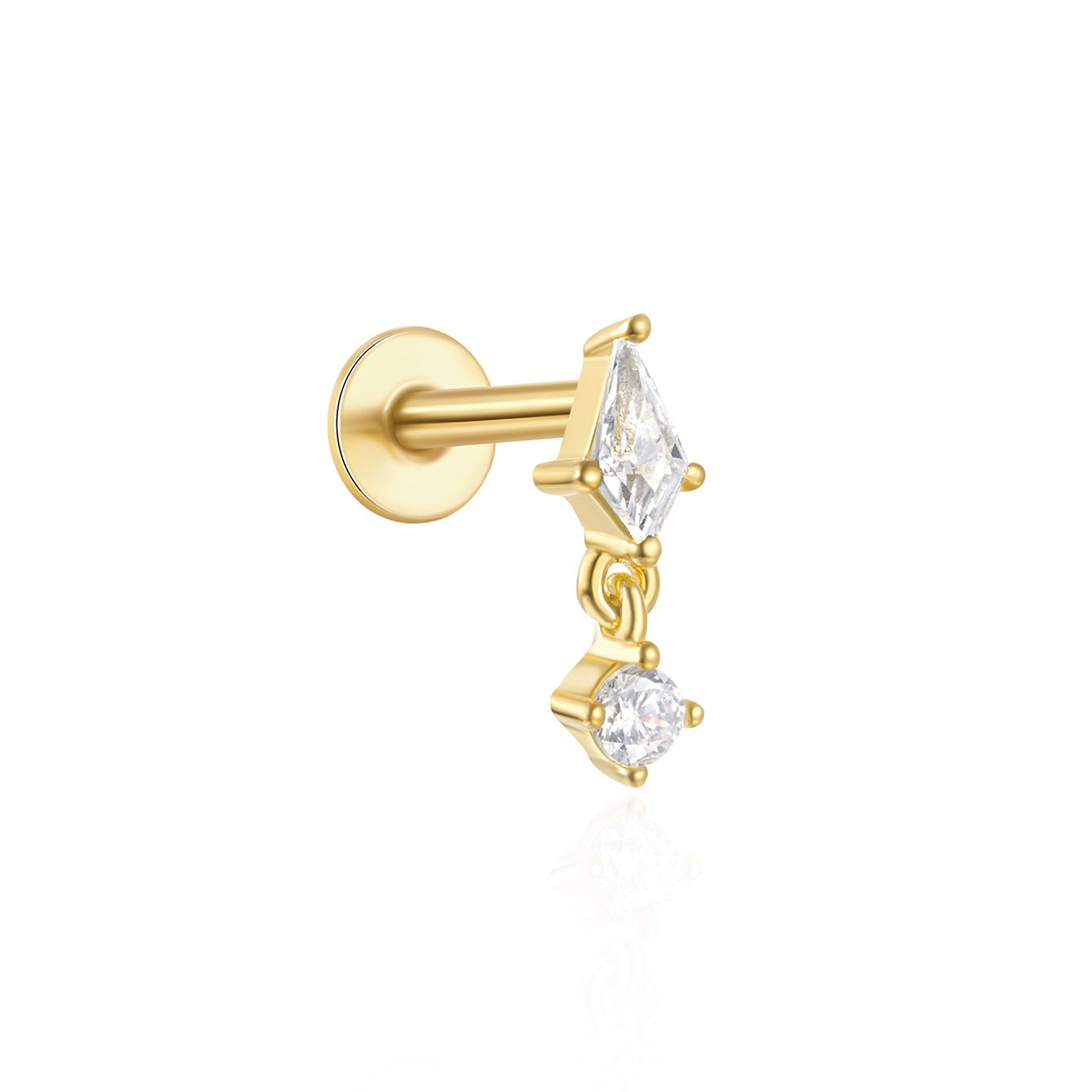 Gold plated 925 sterling silver ear stud with kite and round CZ charms.