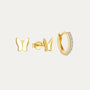 3 Pcs Kosiner Gold Round Zircon Mixed Earring Set: two butterfly studs and one CZ hoop.