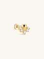 18kt gold plated sterling silver labret stud with crown of 5 AAAAA cubic zirconia stones, internally threaded flat back.