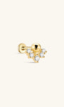18kt gold plated sterling silver labret stud with crown of 5 AAAAA cubic zirconia stones, internally threaded flat back.