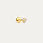 Gold-plated 925 sterling silver ear piercing stud with three cubic zirconia stones and flat back closure.