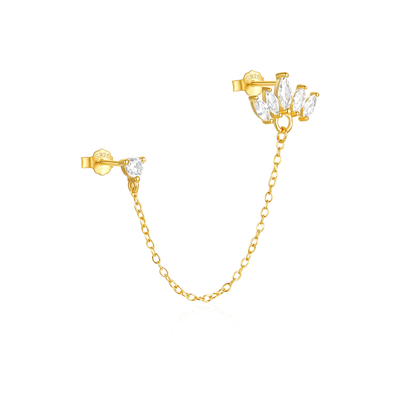 18K gold plated sterling silver chain earrings with round & marquise cubic zirconia from Flower 5-piece series.