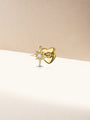 18kt gold plated 925 sterling silver heart stud earring with starburst CZ, flat back, 16G.