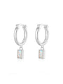 925 Sterling Silver hoop earrings with baguette cubic zirconia drop pendant, Hypoallergenic, Nickel Free.