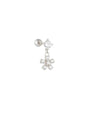 Gold 925 sterling silver stud earring with dangling flower charm adorned with clear cubic zirconia stones.