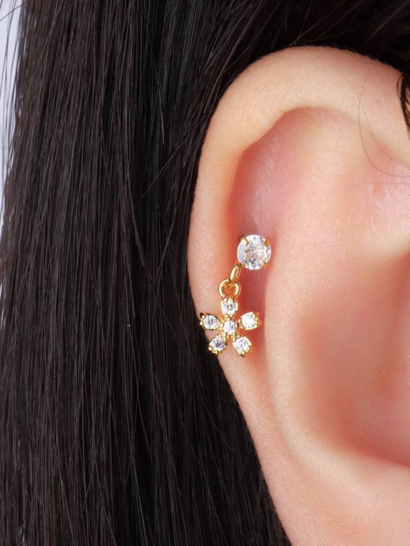 Kosiner Jewelry S925 - Piercing para oreja con colgante de circonita en forma de flor