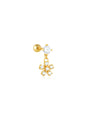 18kt gold plated 925 sterling silver earring with dangle flower charm and cubic zirconia stud.