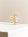 18k gold plated 925 sterling silver earring, water drop & round CZ stones, flat back labret.