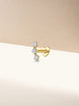 18kt gold plated sterling silver ear stud with three round cubic zirconia stones, flat back with heart detail.
