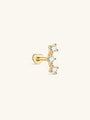 Gold-plated sterling silver ear piercing stud with three round cubic zirconia stones in a vertical line and flat back.