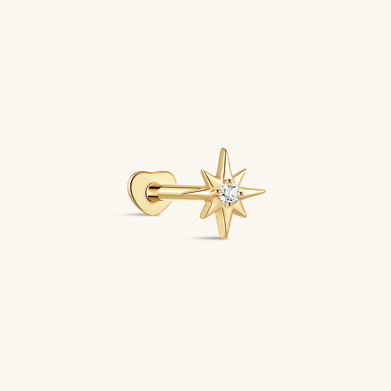 16G 8mm gold plated 925 sterling silver star stud earring with cubic zirconia and flat back.