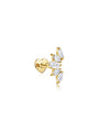 18kt gold plated sterling silver labret earring with heart backing and marquise-cut cubic zirconia stones.