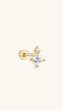 Gold plated 925 sterling silver labret earring with princess-cut and round cubic zirconia stones.