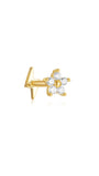 Gold 925 Sterling Silver Flower Zircon Flat Back Earring, 16G internally threaded labret post.