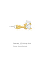 Gold 18K plated 925 sterling silver stud earring with AAAAA cubic zirconia, 3.4mm x 2.4mm. Hypoallergenic.