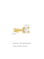 925 Sterling Silver 18K gold plated stud earring with 3.4mm round AAAAA cubic zirconia. Hypoallergenic. Width 2.4mm.