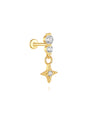 Gold-plated sterling silver flat back earring with two CZ stones and a dangling star charm.