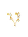 18kt gold plated sterling silver 16G double hole piercing stud with CZ chain tassel.