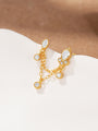 18kt gold plated sterling silver double piercing stud with CZ and chain tassel, 16G.