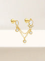 18kt gold-plated sterling silver 16G double hole piercing stud with chain tassel and cubic zirconia.